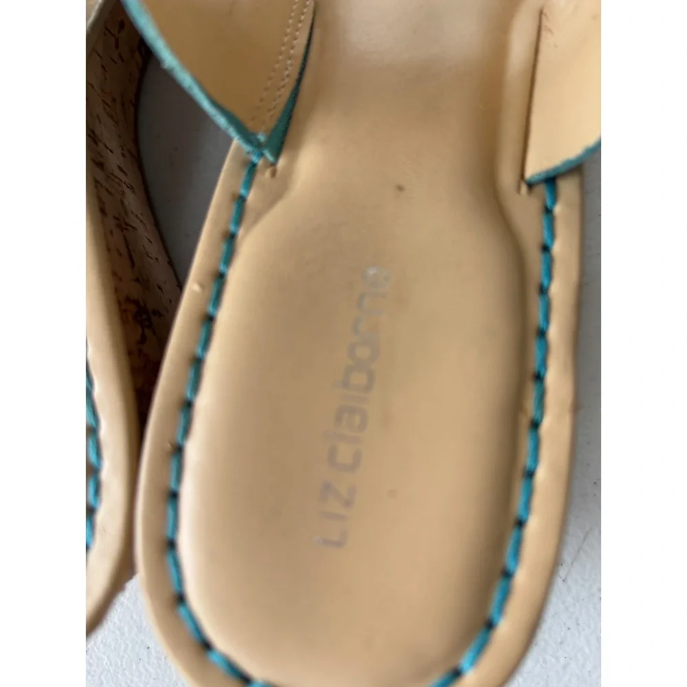 Liz Claiborne LCLIVELY Teal Blue Cork Wedge Thong Sandals Womens 8M